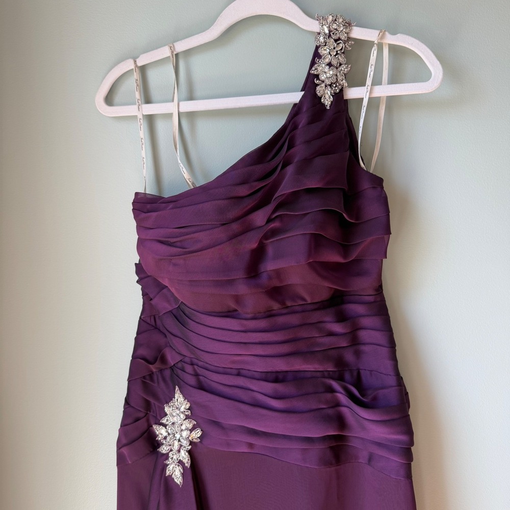 Jade Couture Dress Mother of the Bride Groom Ruched One Shoulder Purple Size 6 - Picture 3 of 16